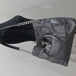 Michael Kors Dillon  Gray Crocodile-Embossed Large Shoulder Bag Satchel